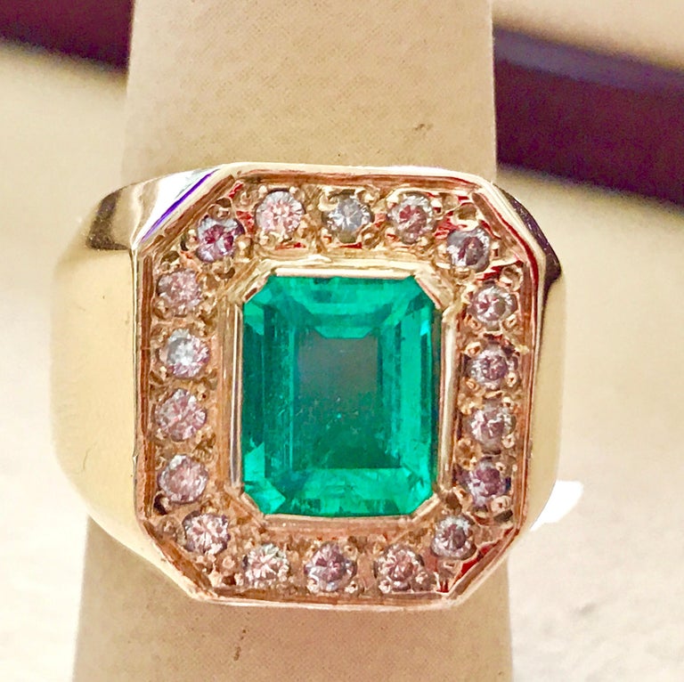 AGL Certified 2.75 Carat  Emerald Cut Colombian Emerald  Diamond 18 K Men Ring 
A classic, Unisex ring
AGL certified # 61300
Natural Beryl
Emerald
Origin Colombia
Clarity Enhancement : Minor
2.75 Carat  Colombian Emerald and Diamond Ring, Estate 
 (