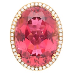 AGL Certified 28ct No Heat Purplish Pink Tourmaline & Round Diamond Halo Ring