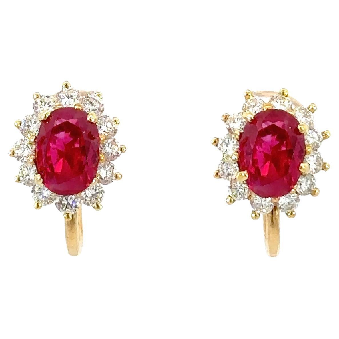Tiffany AGL Certified 2.94 tw unheated Ruby 18K Gold Earrings For Sale
