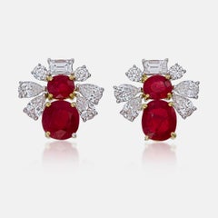Orecchini di diamanti e rubini di sangue di piccione birmano certificati AGL da 2.97 carati senza calore