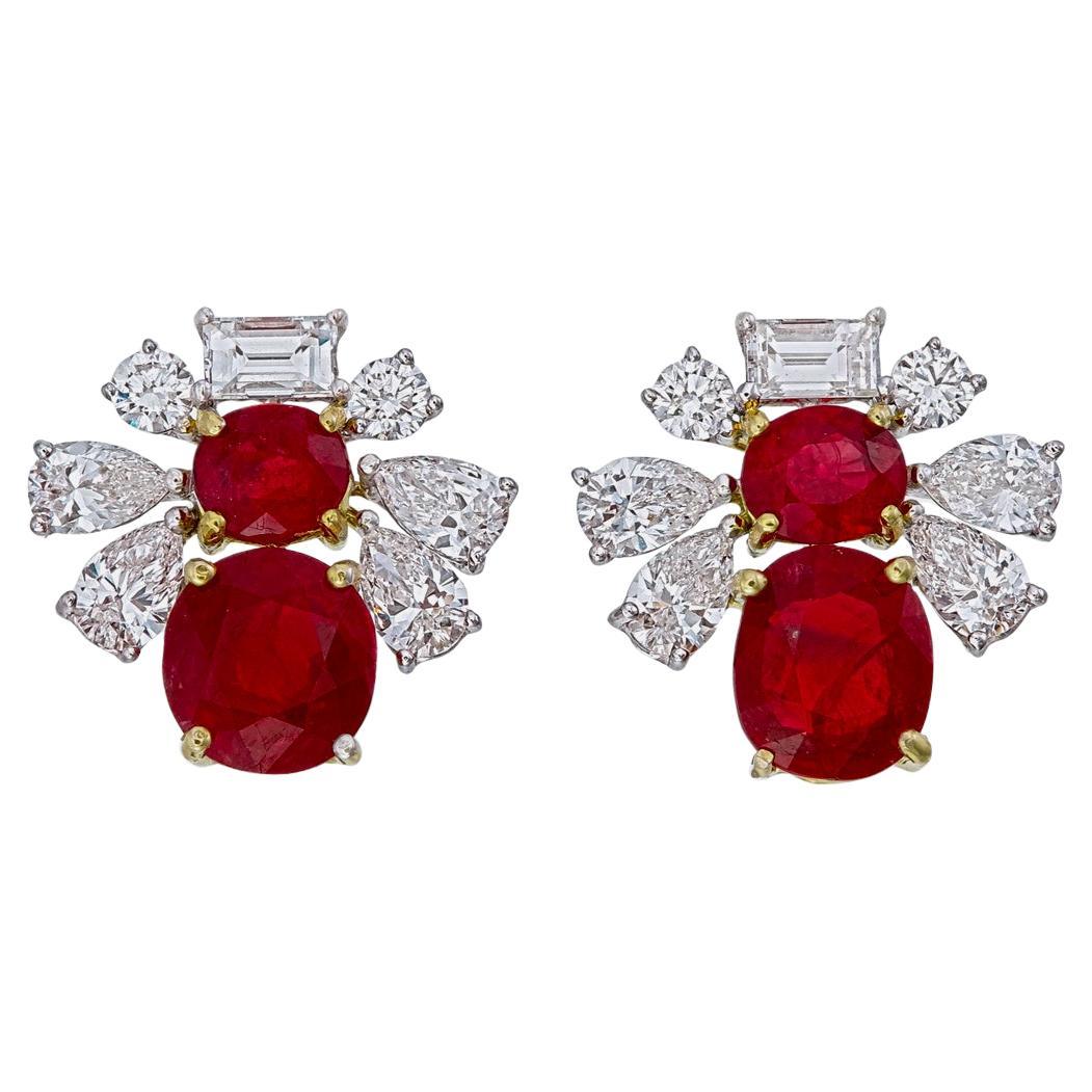 AGL Certified 2.97 Carat Burmese No Heat Pigeon Blood Ruby and Diamond Earrings