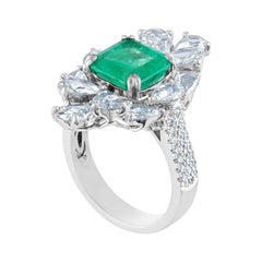 AGL Certified 2.99 Carat Emerald and Diamond Gold Ring