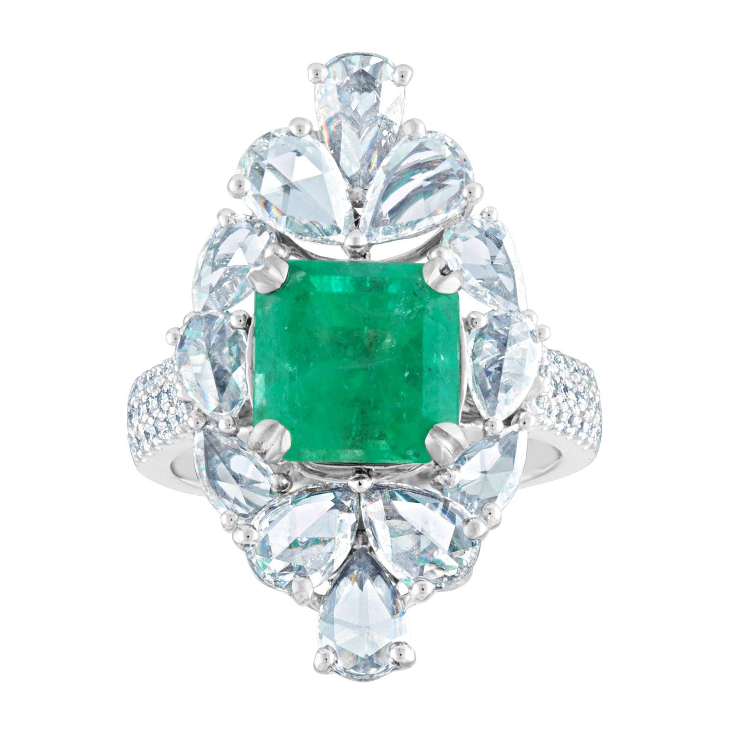 AGL Certified 2.99 Carat Emerald and Diamond Gold Ring For Sale