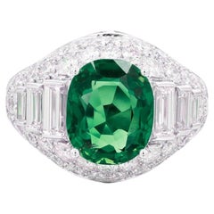 AGL Certified 3 Carat Minor Oil Colombian Emerald Diamond Band Ring