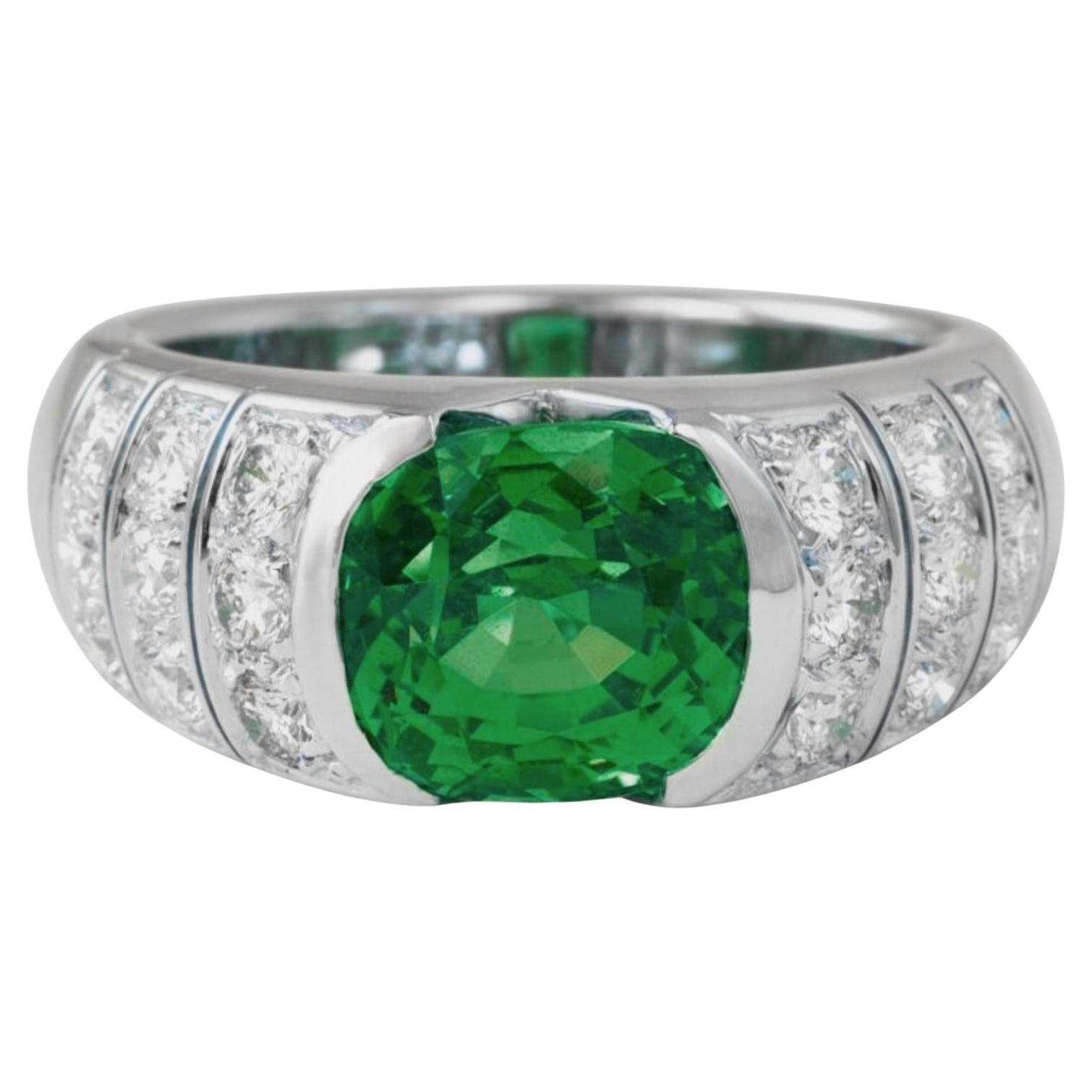AGL Certified 3 Carat Minor Oil Emerald Diamond Cocktail Ring