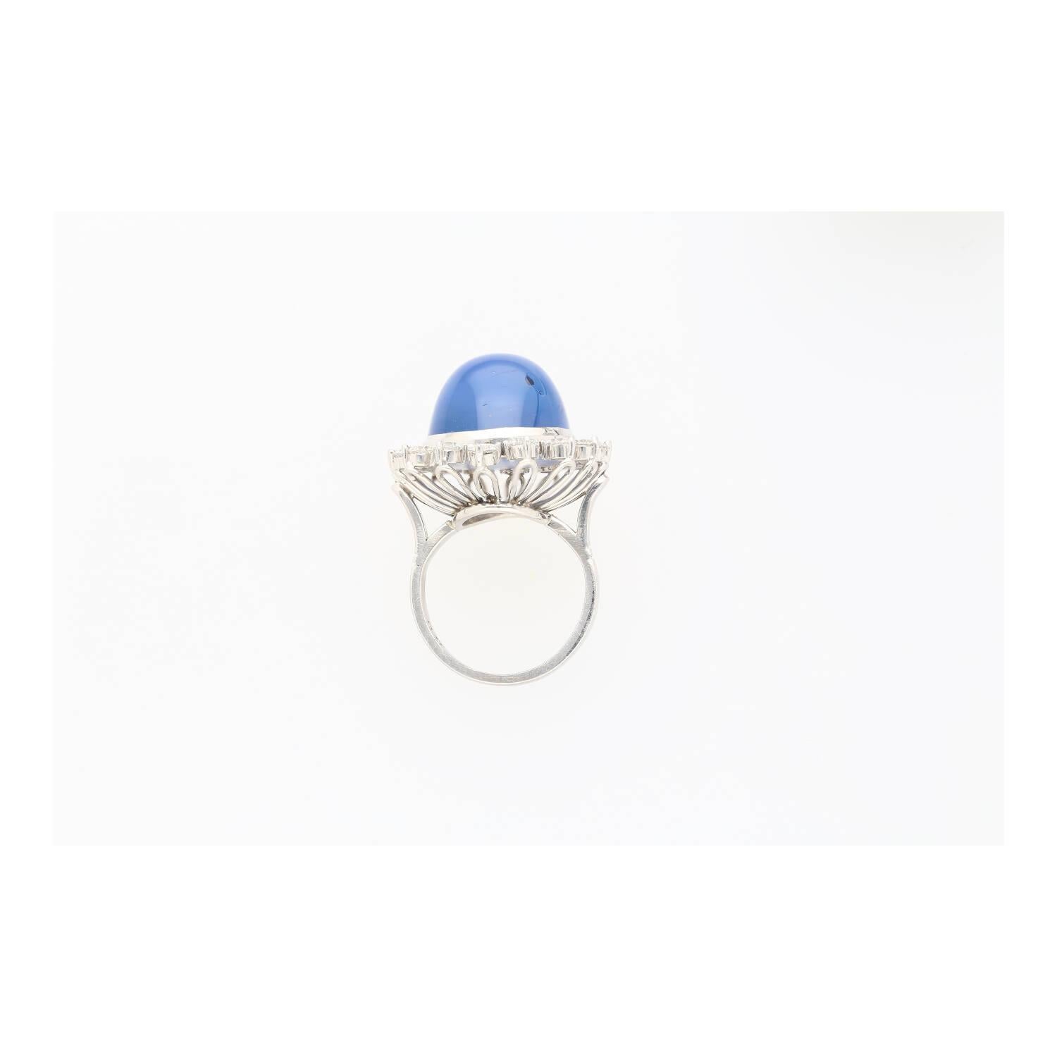 Baroque Revival AGL Certified 30 Carat No Heat Ceylon Blue Star Sapphire & Diamond Halo Ring For Sale
