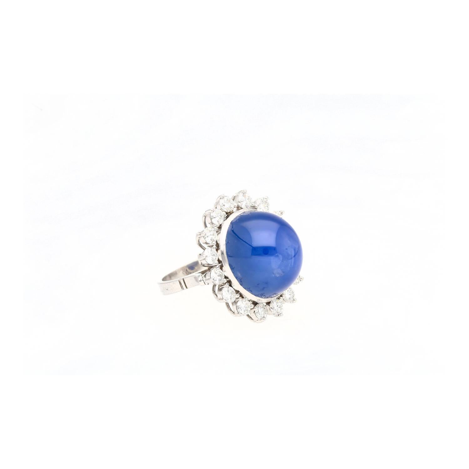 Baroque AGL Certified 30 Carat No Heat Ceylon Blue Star Sapphire & Diamond Halo Ring For Sale