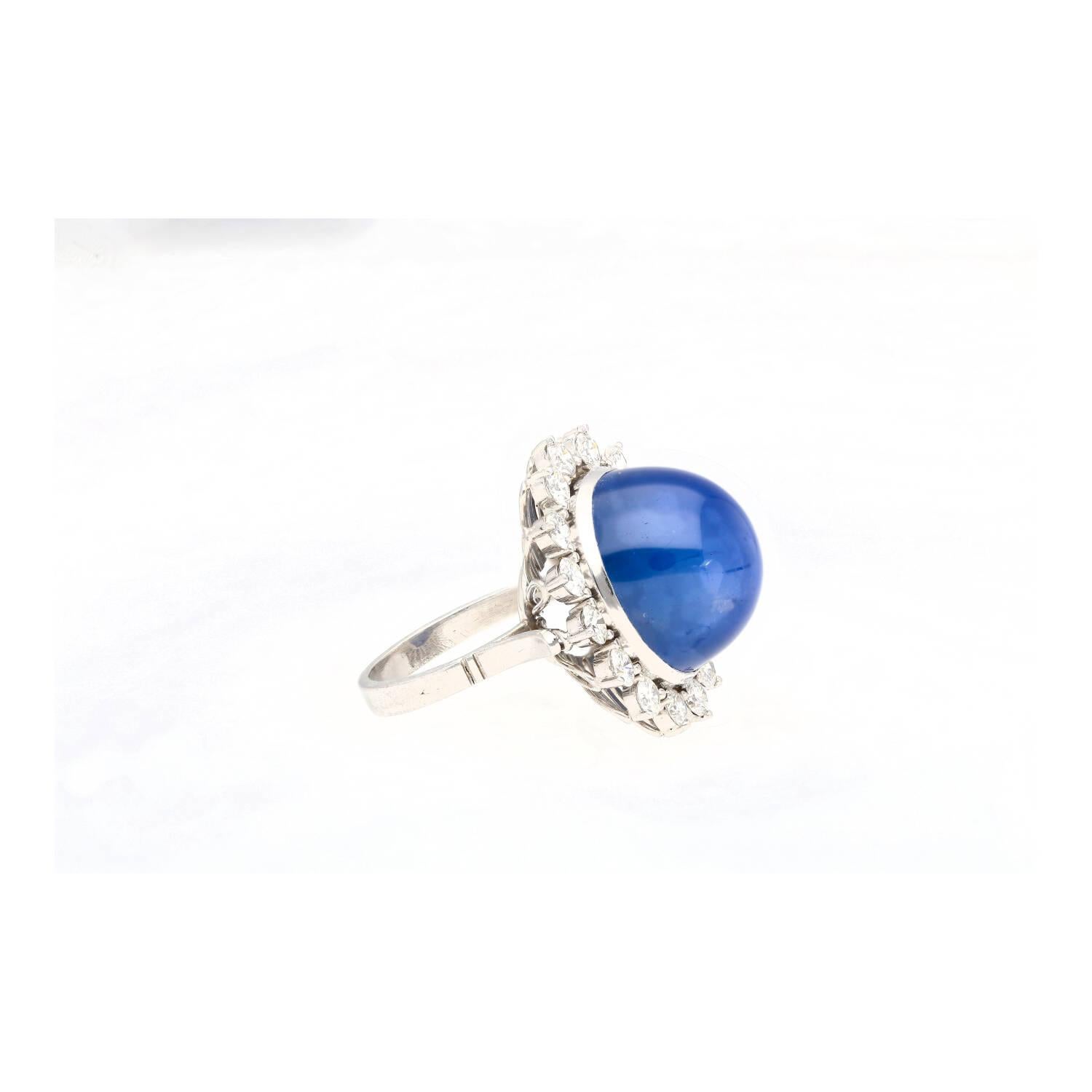 Cabochon AGL Certified 30 Carat No Heat Ceylon Blue Star Sapphire & Diamond Halo Ring For Sale