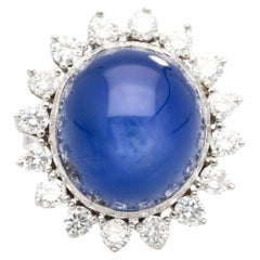 Bague halo en saphir bleu étoilé de Ceylan certifié AGL, 30 carats, sans chaleur