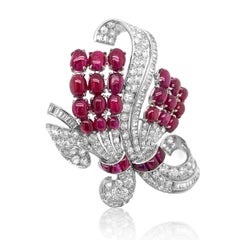 AGL Certified 30 Carat Unheated Burmese Ruby and 11.30 Carat Diamond Brooch