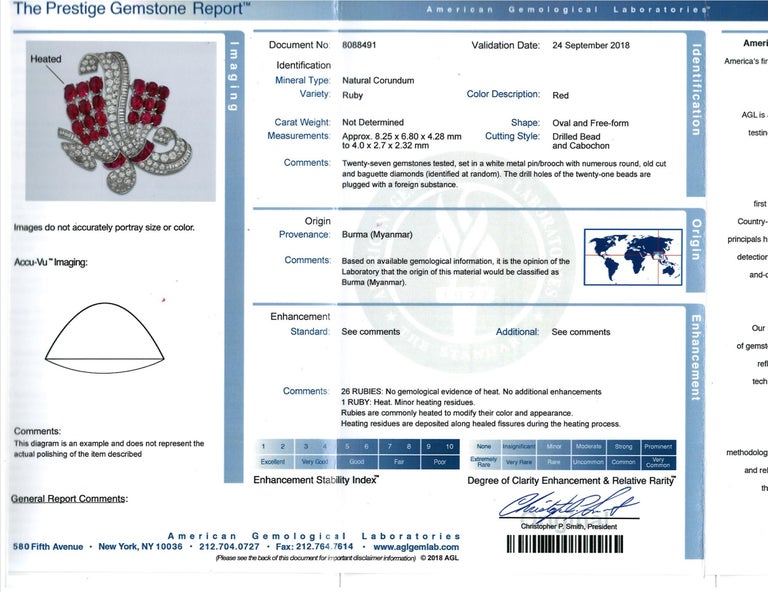 AGL Certified 30 Carat Unheated Burmese Ruby and 11.30 Carat Diamond ...