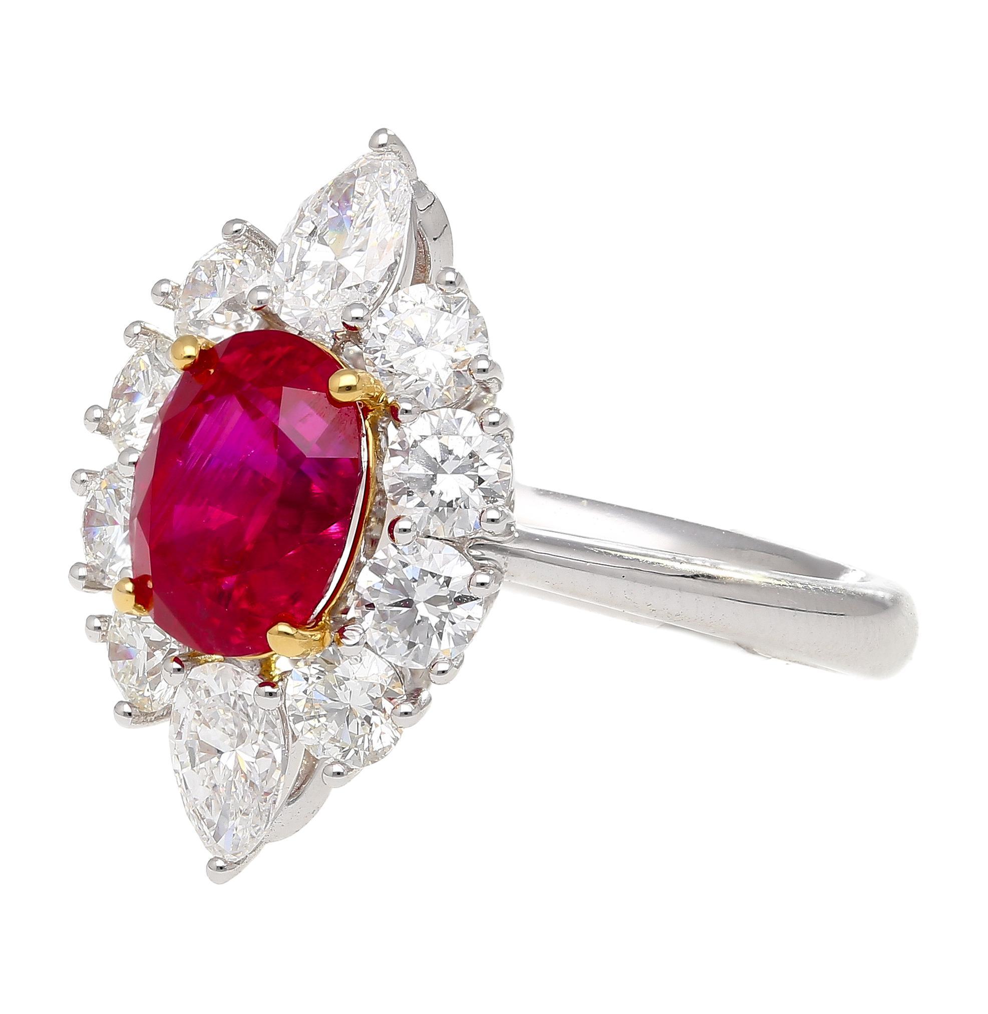 AGL Certified 3.04 Carat No Heat “Pigeons Blood” Oval Ruby with Cathedral Diamond Halo Ring Setting. 

This exceptional Afghan ruby boasts a vivid color known in the trade as 