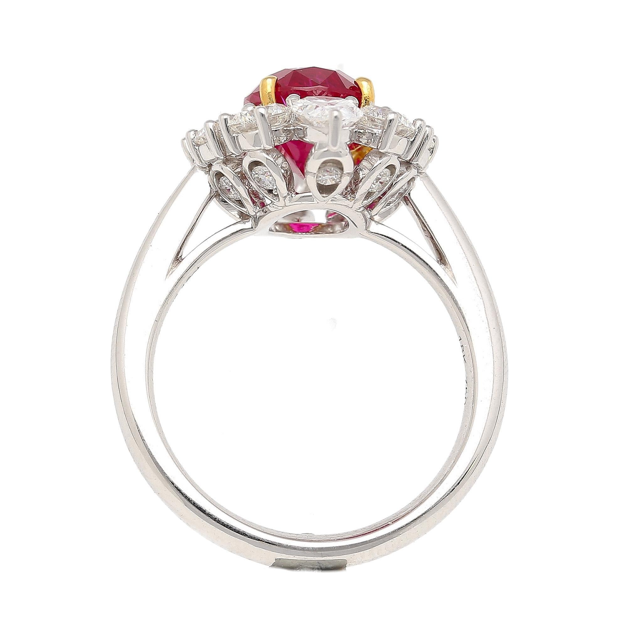 Oval Cut AGL Certified 3.04 Carat Pigeon’s Blood No-Heat Ruby with Diamond Halo Ring For Sale
