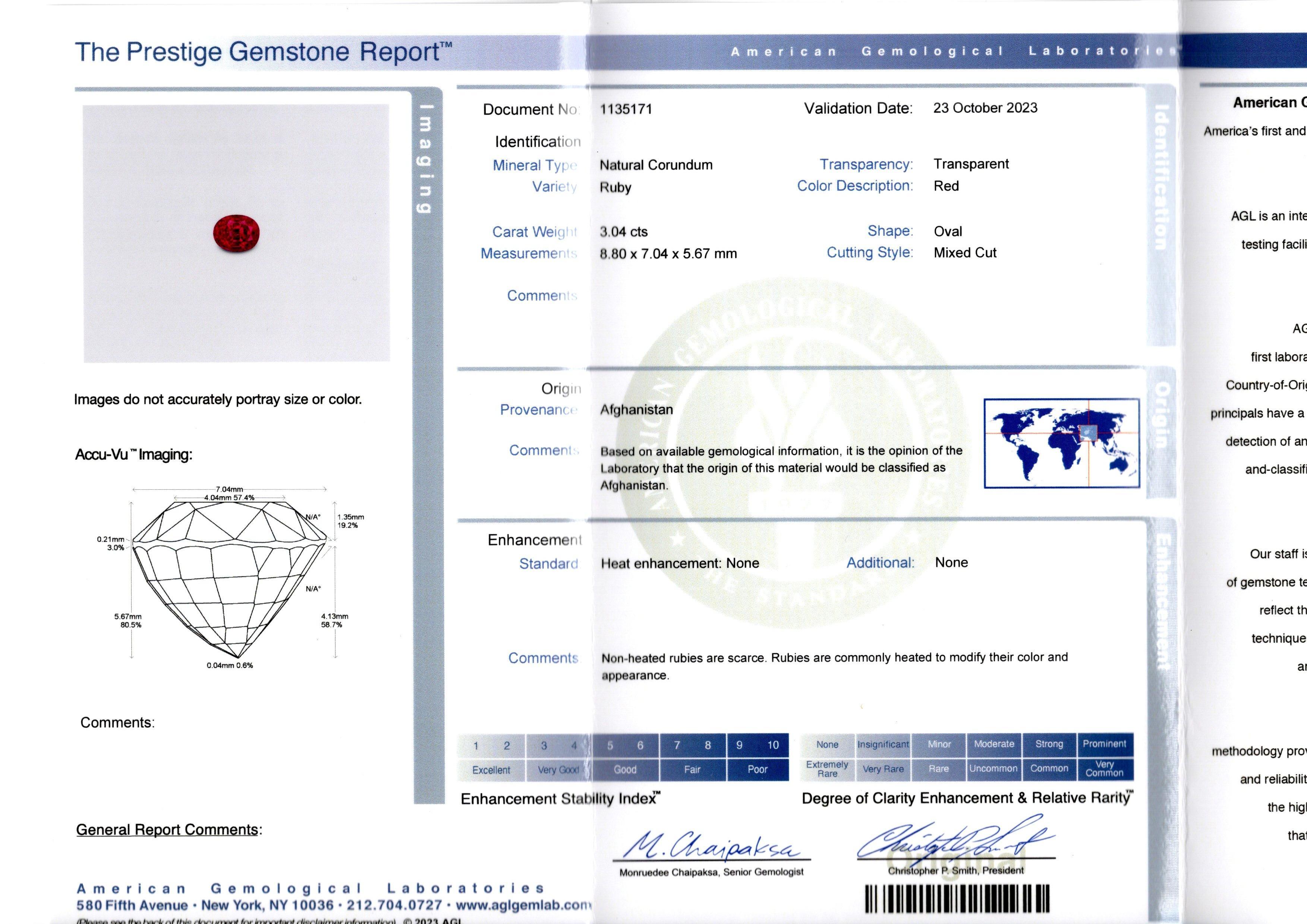 AGL Certified 3.04 Carat Pigeon’s Blood No-Heat Ruby with Diamond Halo Ring For Sale 1