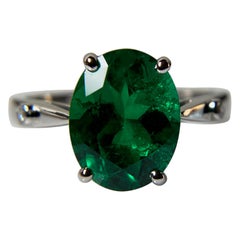 AGL Certified 3.13 Carat Colombian Emerald, Platinum and Diamond Engagement Ring