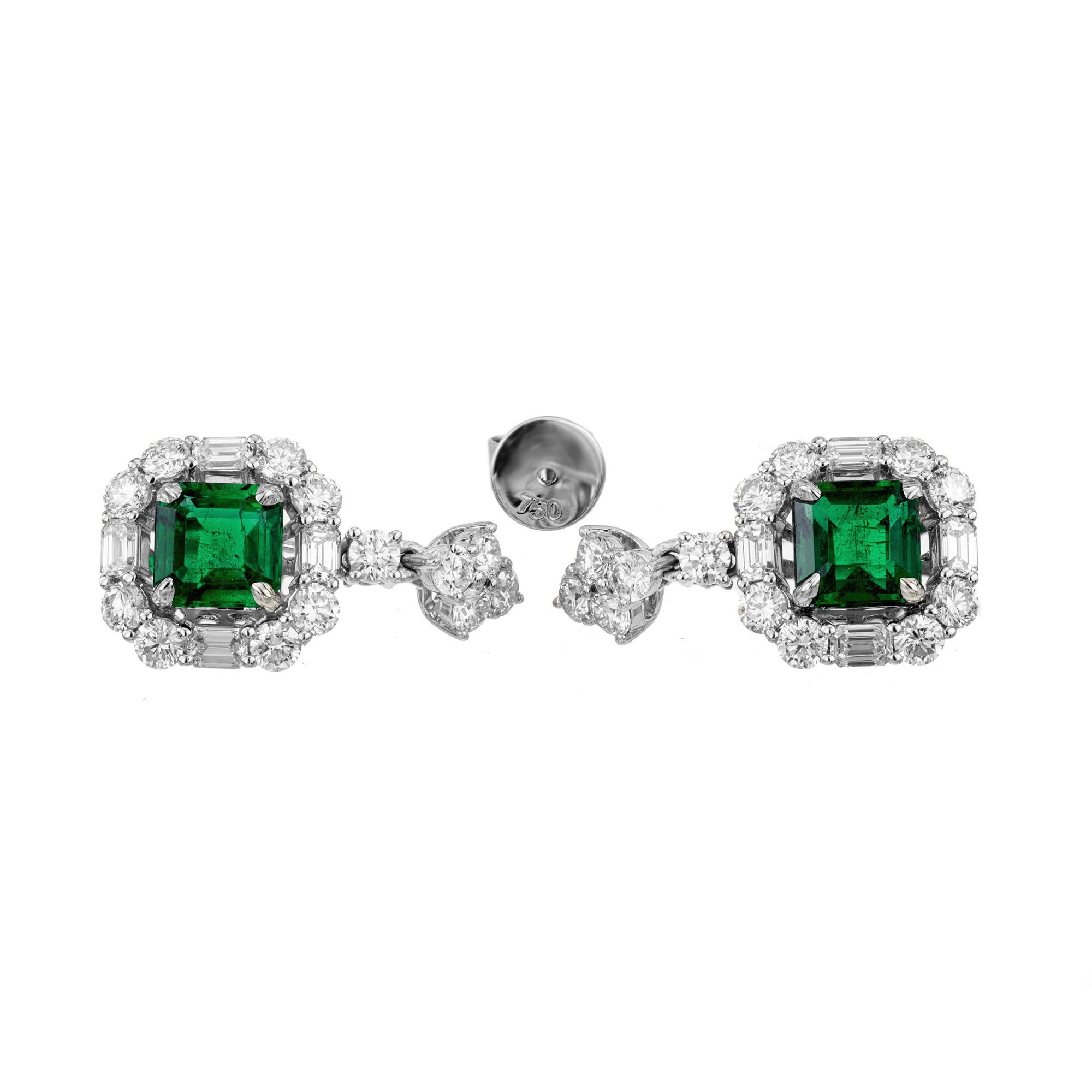 AGL Certified 3.13 Carat Emerald Diamond White Gold Dangle Earrings In New Condition For Sale In Stamford, CT