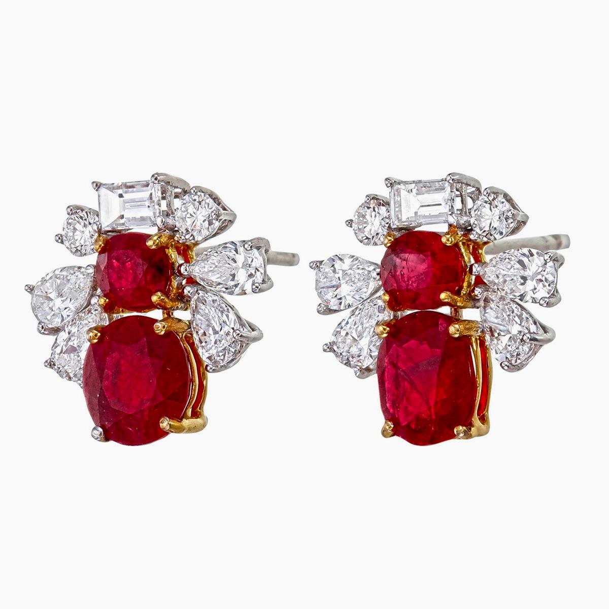 Modern AGL Certified 3.17 carat Burma Pigeon Blood No Heat Ruby and Diamond Earrings For Sale