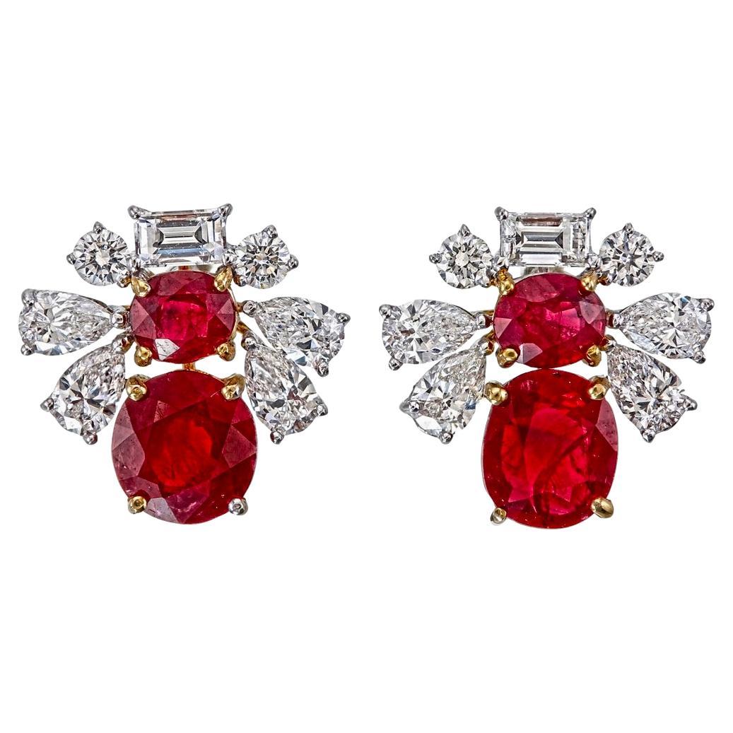 AGL Certified 3.17 carat Burma Pigeon Blood No Heat Ruby and Diamond Earrings