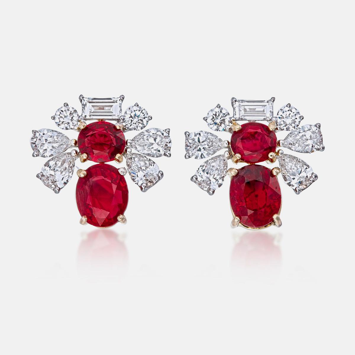 Modern AGL Certified 3.17 Carat Burmese No Heat Pigeon Blood Ruby and Diamond Earrings For Sale