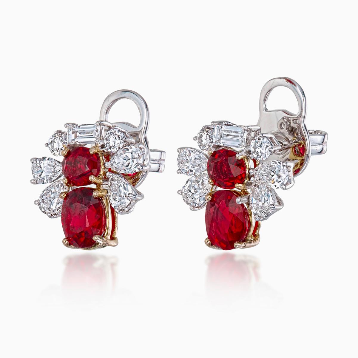 Oval Cut AGL Certified 3.17 Carat Burmese No Heat Pigeon Blood Ruby and Diamond Earrings For Sale