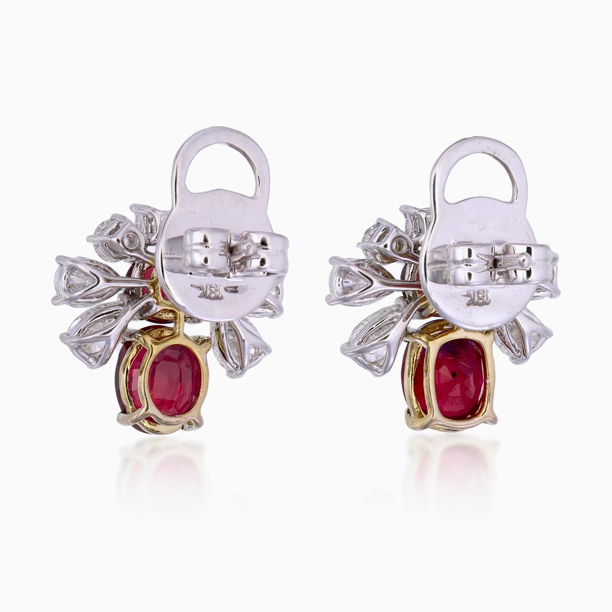 AGL Certified 3.17 Carat Burmese No Heat Pigeon Blood Ruby and Diamond Earrings In New Condition For Sale In Bangkok, TH