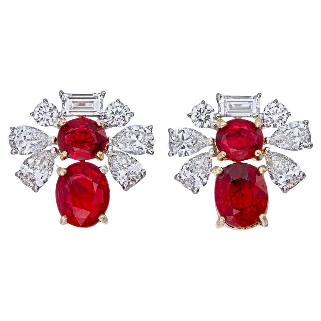 AGL Certified 3.17 Carat Burmese No Heat Pigeon Blood Ruby and Diamond Earrings For Sale