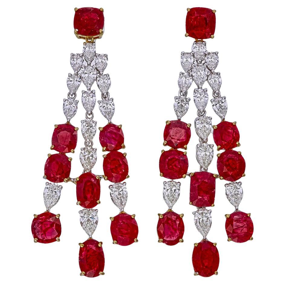 AGL Certified 3.17 Carat Burmese No Heat Pigeon Blood Ruby and Diamond Earrings