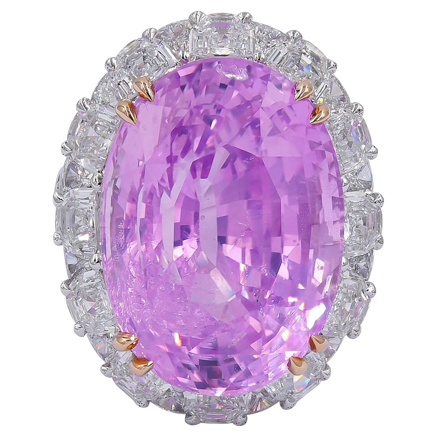 Anillo de cóctel de zafiro rosa certificado AGL de 32,32 quilates