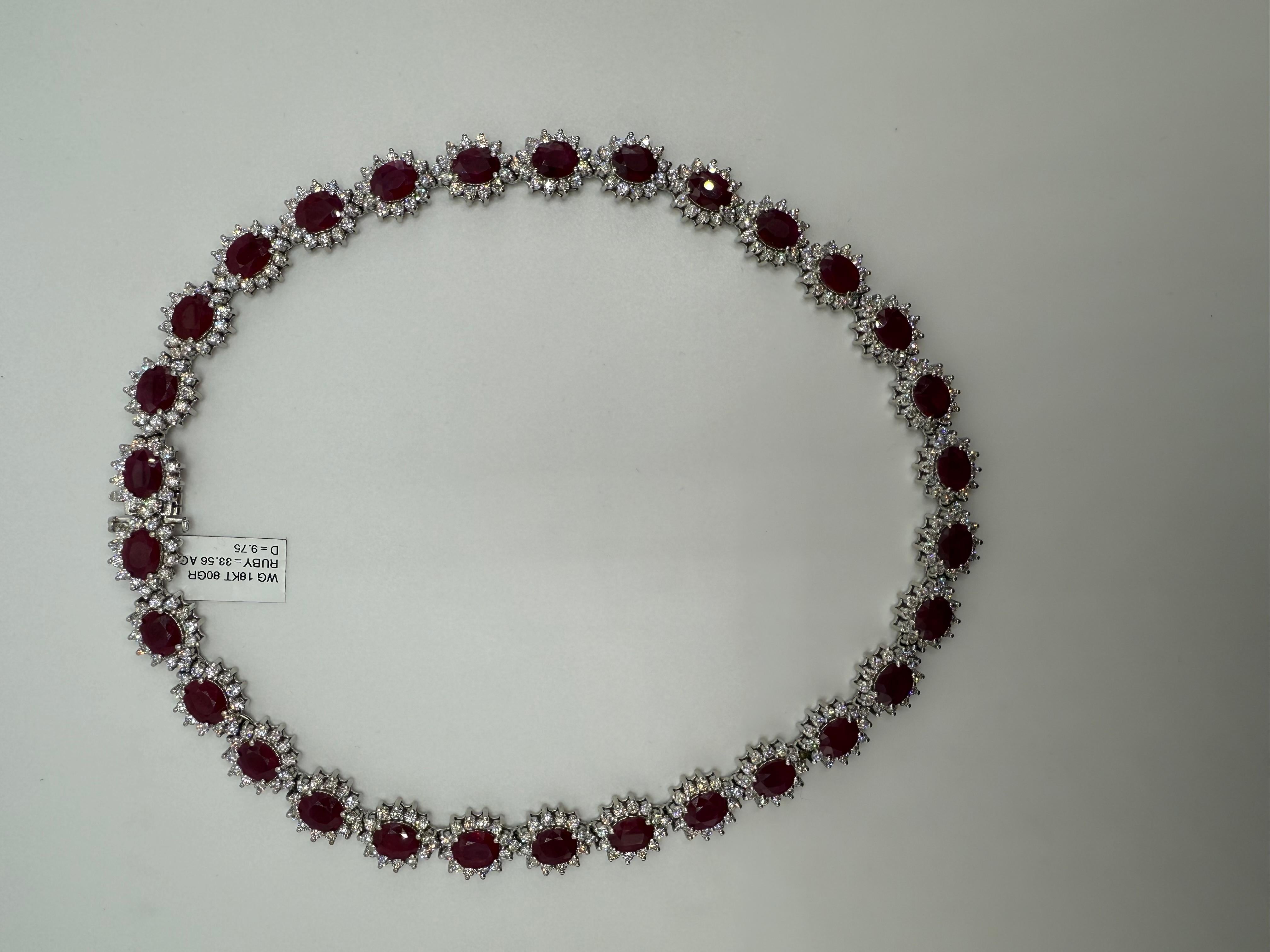 Collier vintage en rubis de Birmanie et diamants de 33,56 carats certifié AGL Excellent état - En vente à Los Angeles, CA