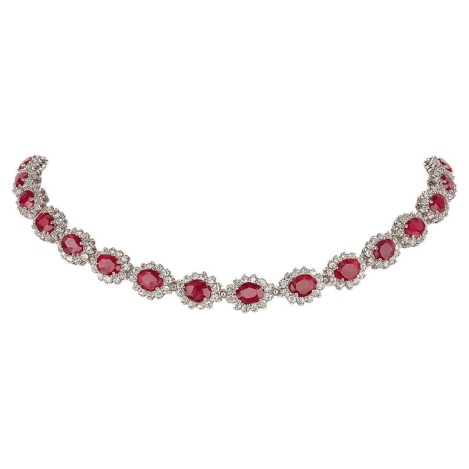 AGL Certified 33.56 Carat Burma Ruby and Diamond vintage Necklace