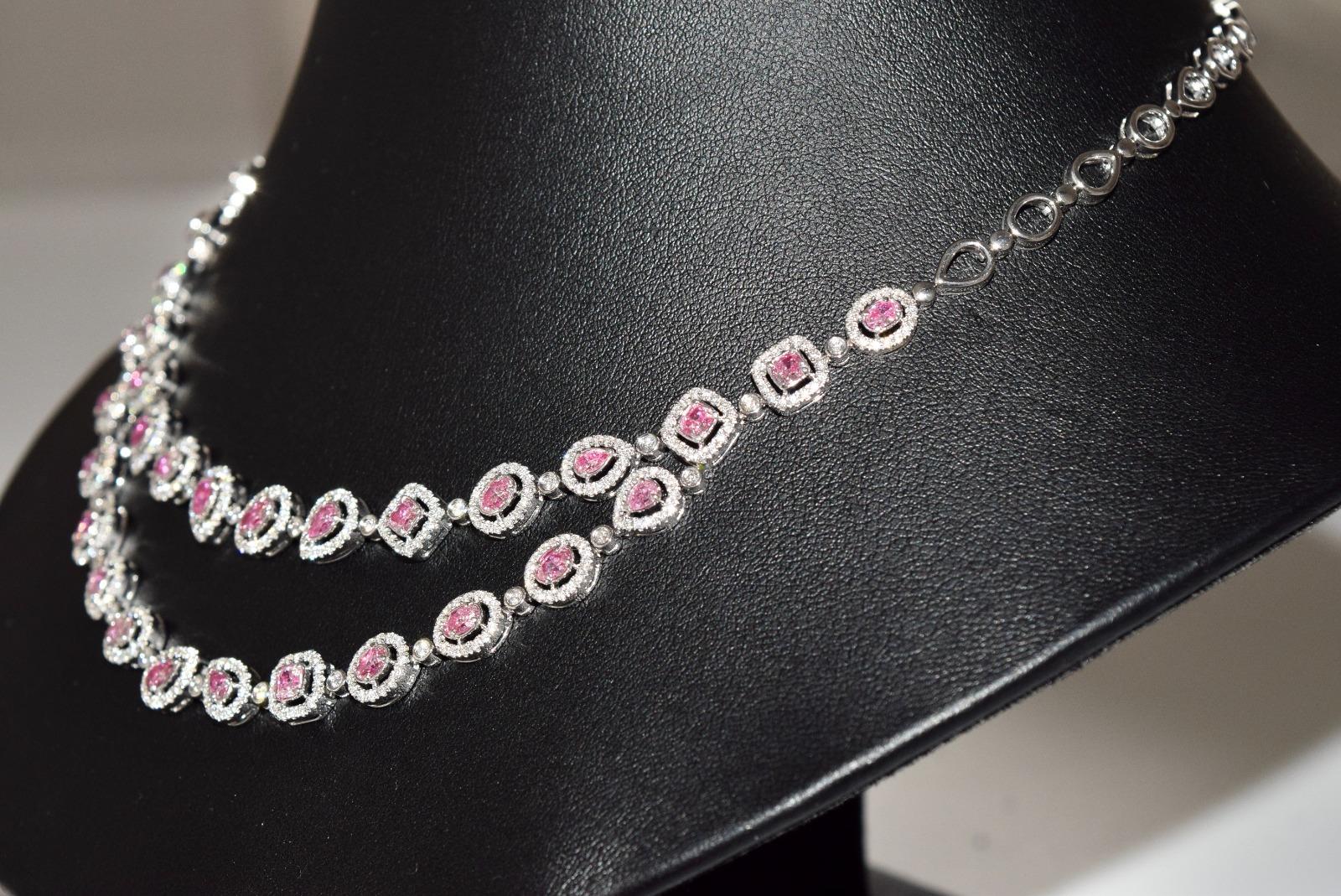AGL zertifizierte 3,481 Karat Pink Diamond Halskette  (Tropfenschliff) im Angebot