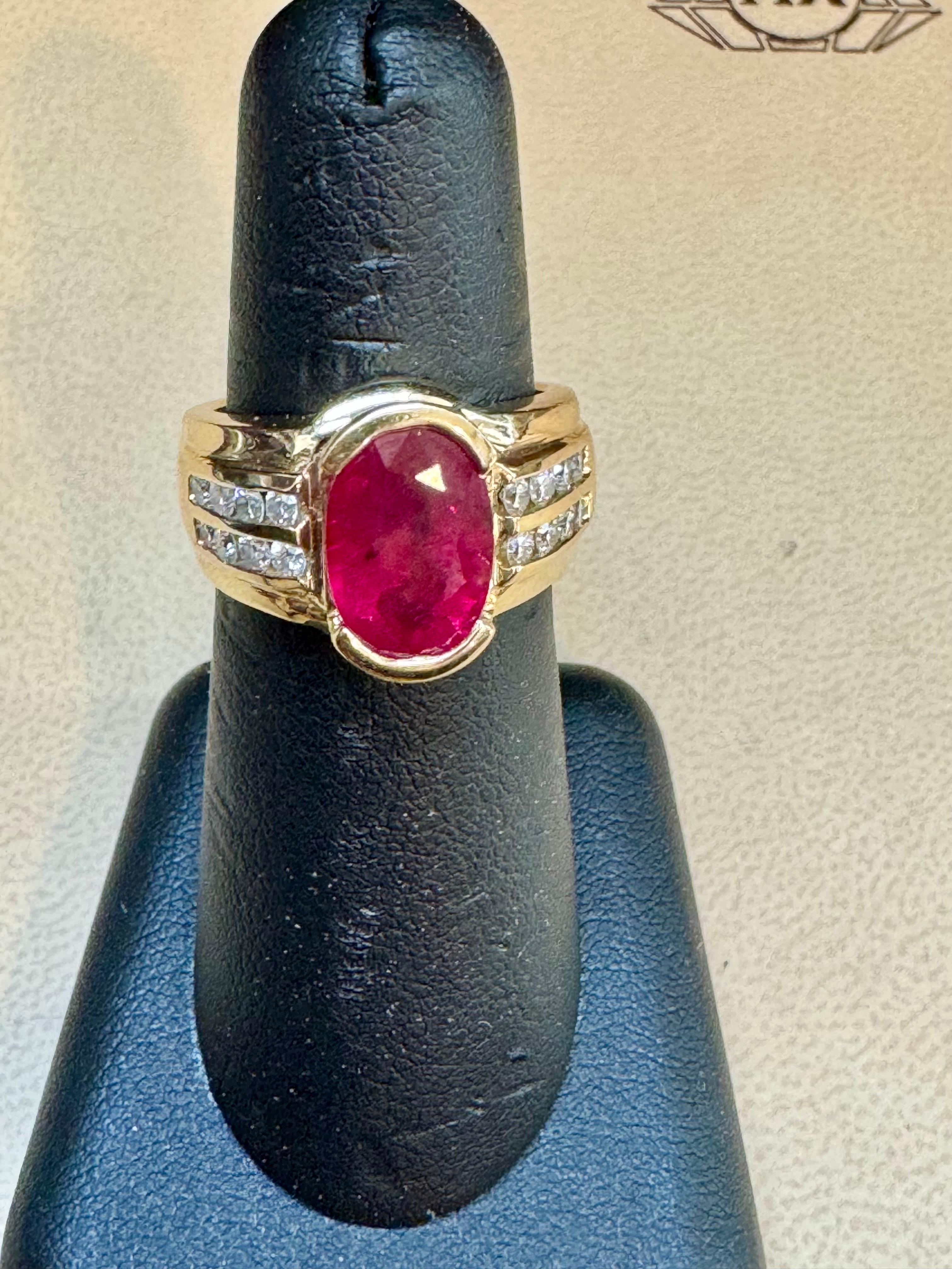 AGL Certified 3.5 Carat Burma Ruby & Diamond Ring in 18 Karat Yellow Gold Ring For Sale 5