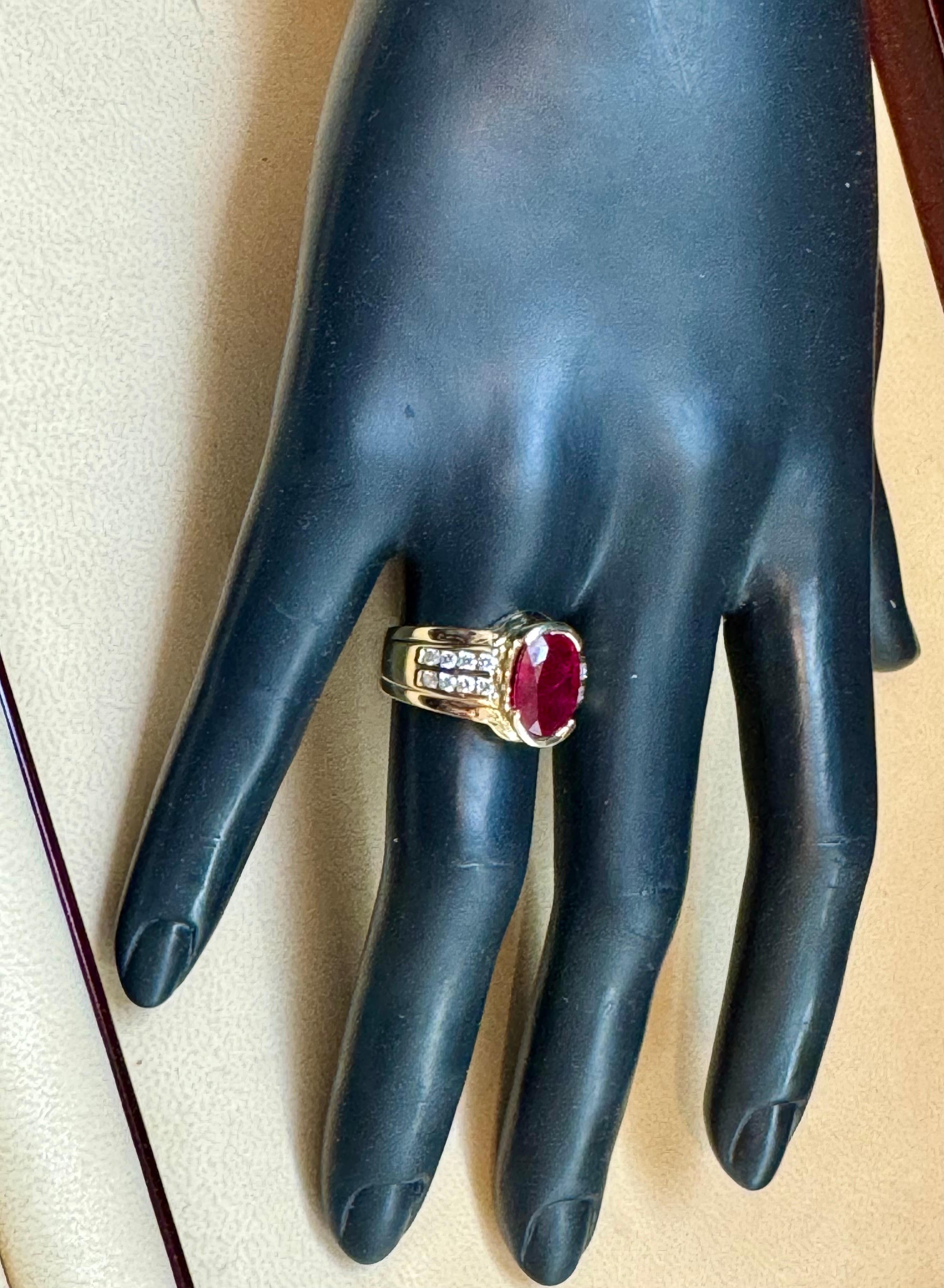 AGL Certified 3.5 Carat Burma Ruby & Diamond Ring in 18 Karat Yellow Gold Ring For Sale 6
