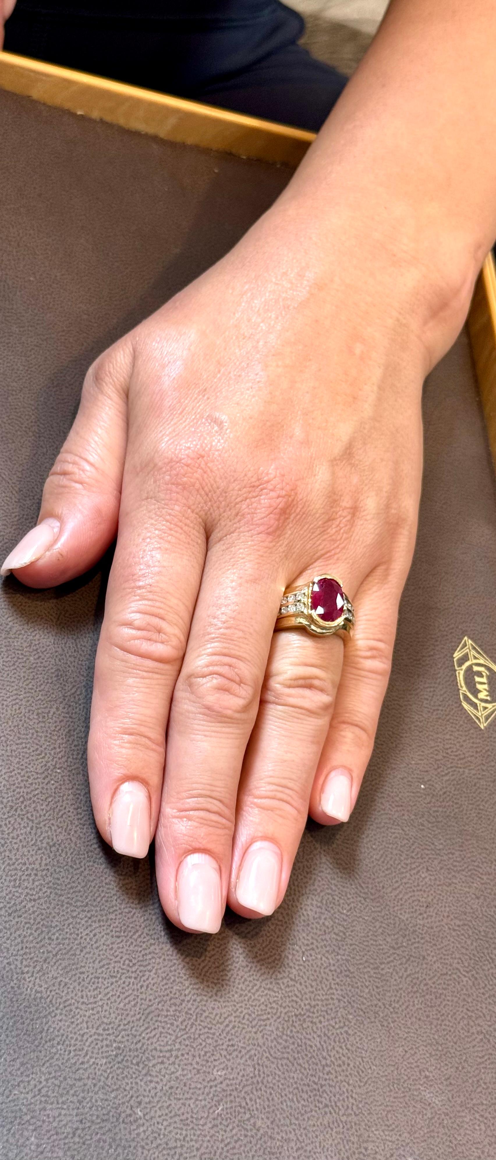 AGL Certified 3.5 Carat Burma Ruby & Diamond Ring in 18 Karat Yellow Gold Ring For Sale 10