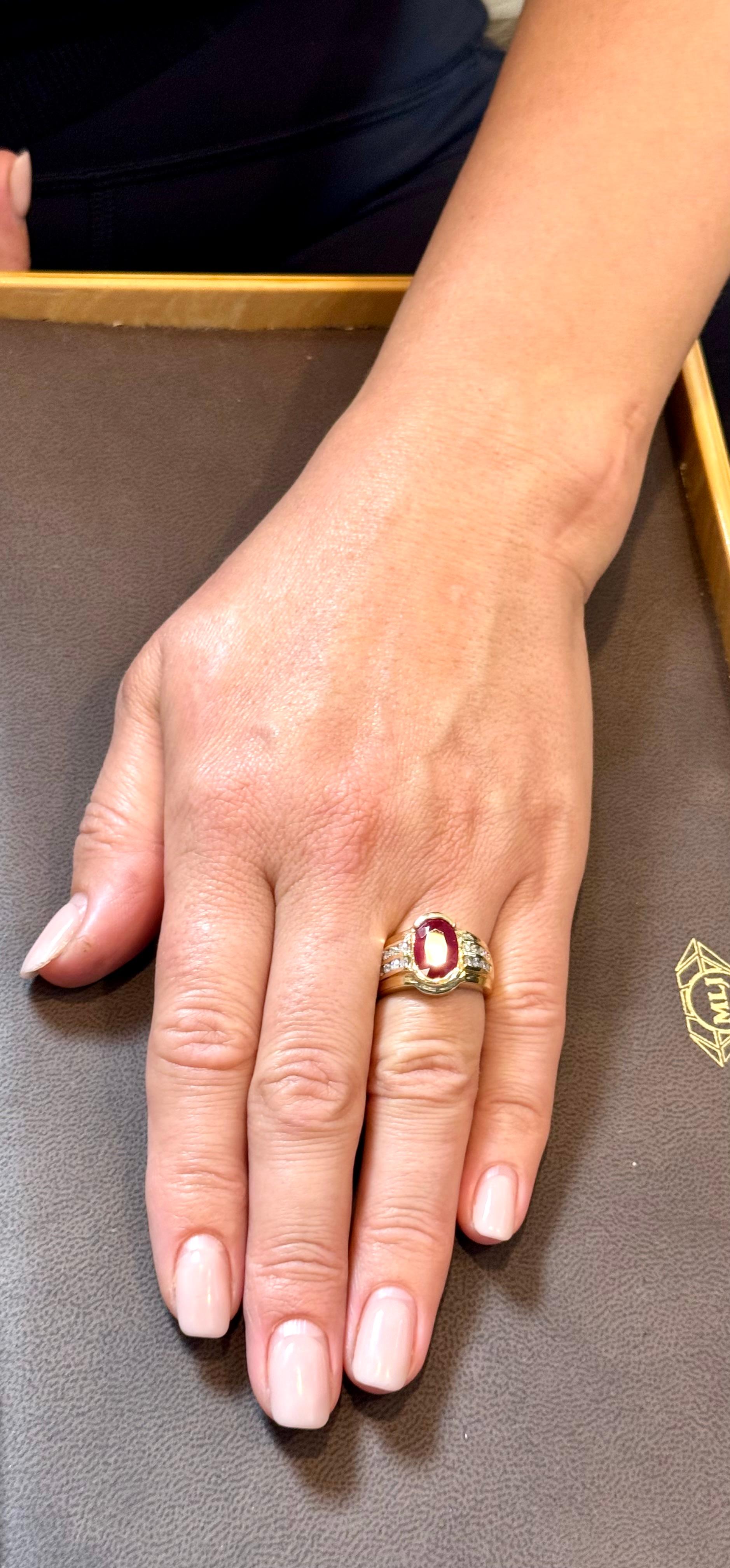 AGL Certified 3.5 Carat Burma Ruby & Diamond Ring in 18 Karat Yellow Gold Ring For Sale 11