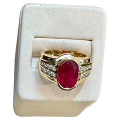 AGL Certified 3.5 Carat Burma Ruby & Diamond Ring in 18 Karat Yellow Gold Ring