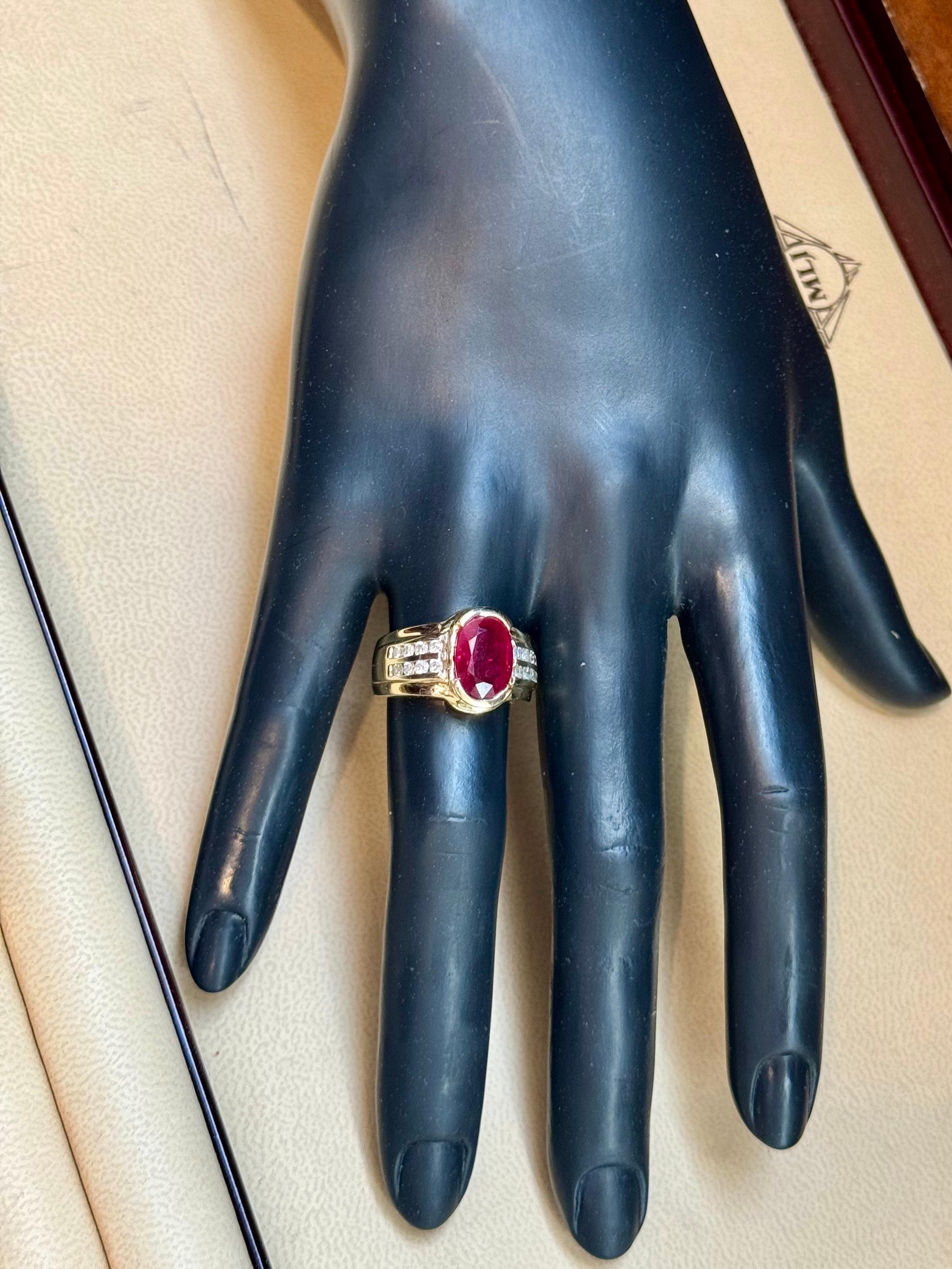 Women's AGL Certified 3.5 Carat Burma Ruby & Diamond Ring in 18 Karat Yellow Gold Ring For Sale