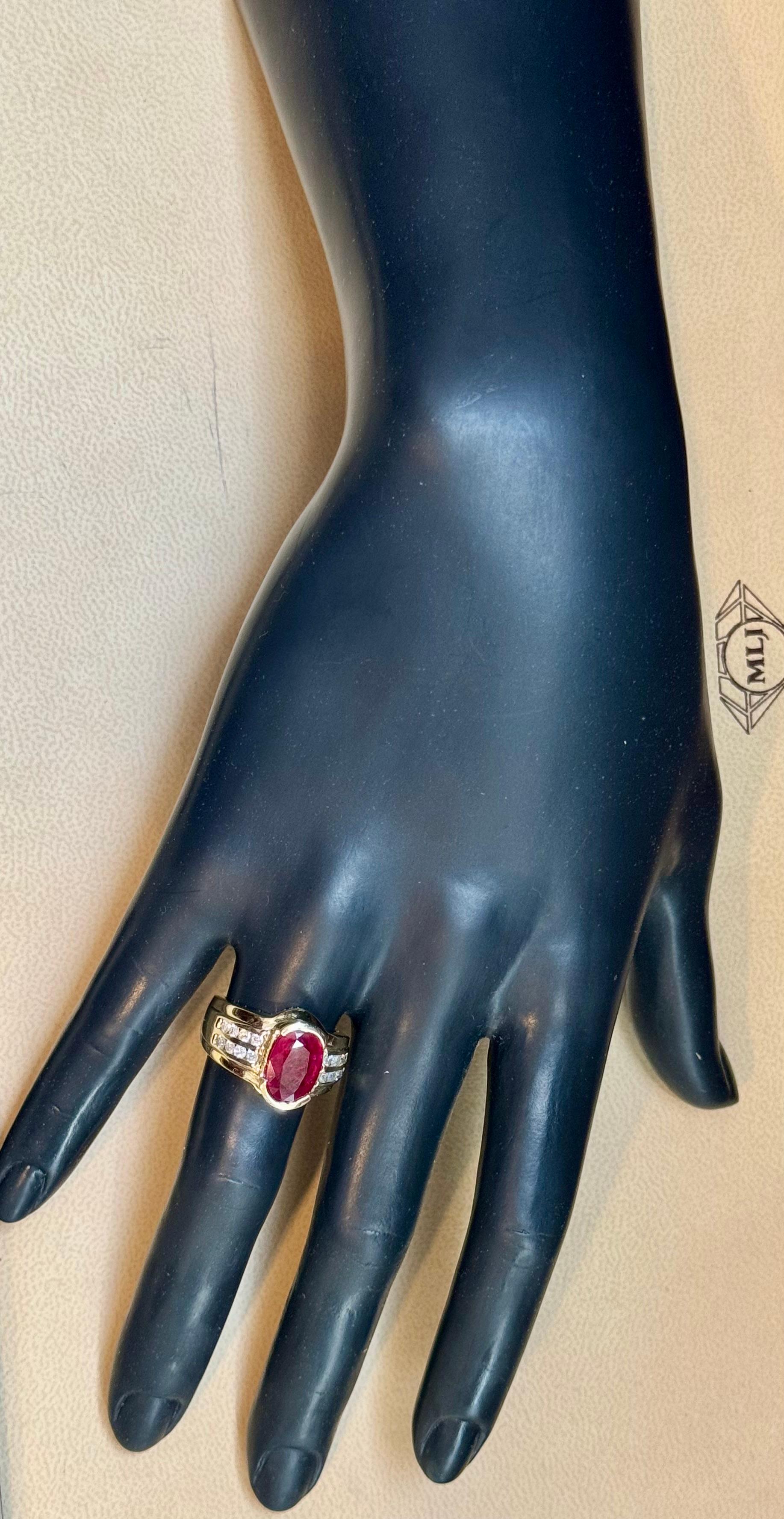 AGL Certified 3.5 Carat Burma Ruby & Diamond Ring in 18 Karat Yellow Gold Ring For Sale 3