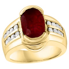Bague en or jaune 18 carats avec rubis de Birmanie certifié AGL de 3,5 carats et diamants