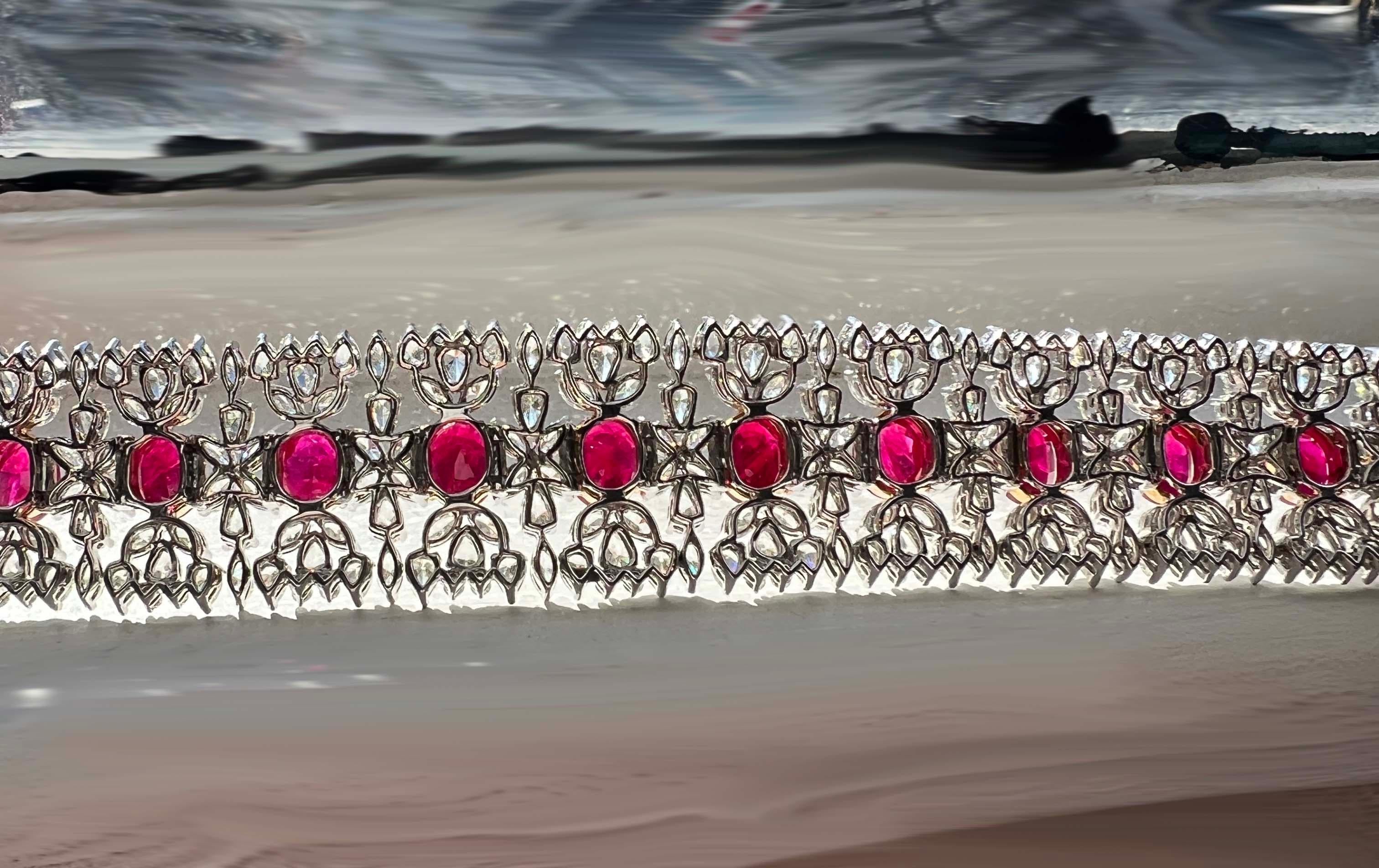 Women's AGL Certified 35 Carat Ruby and Diamond Statement Bracelet For Sale