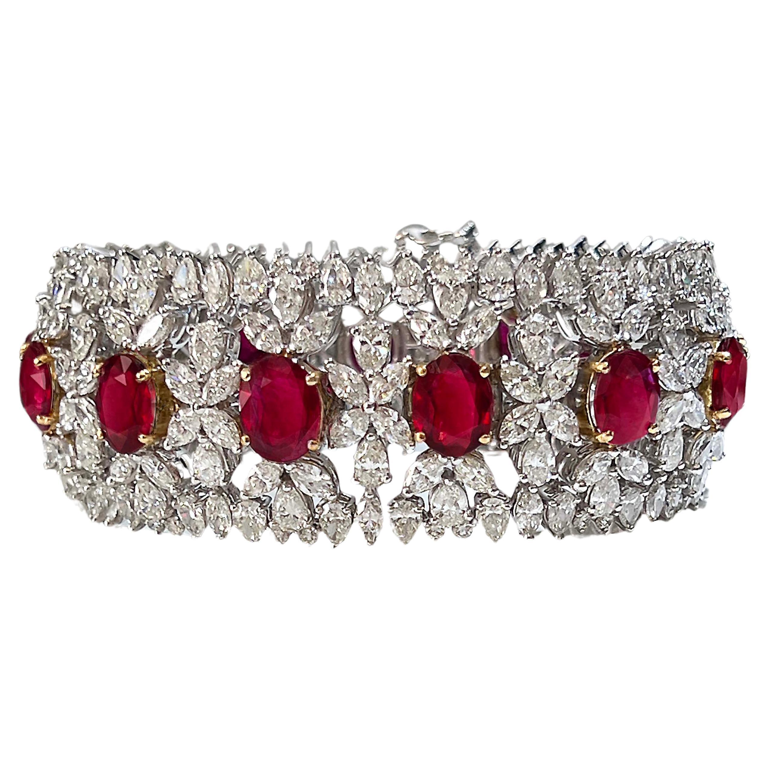 Bracelet fantaisie en rubis et diamants de 35 carats certifiés AGL