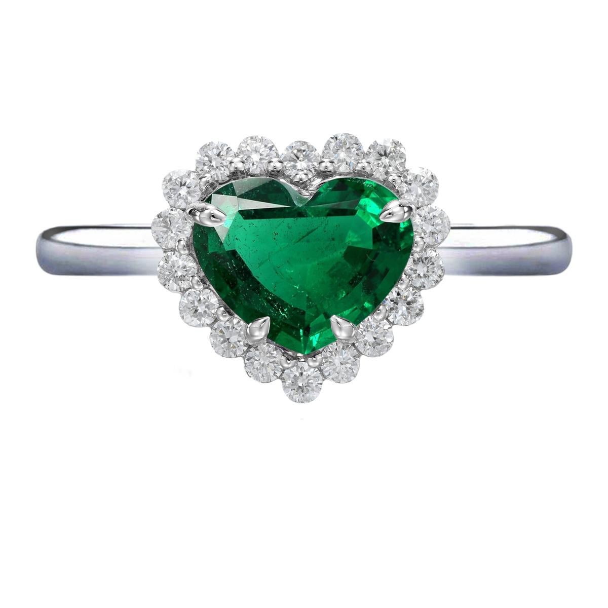 This amazing ring has been handcrafted in Italy in solid platinum, this is a new ring that has been created by Antinori Fine Jewels.

It features a stunning IGI ANTWERP 2.64 carat  Heart Shape Emerald that is surrounded by and additional 1.00 carats