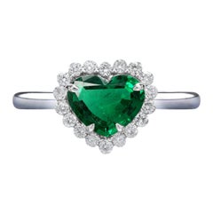 MINOR OIL IGI Certified Heart Shape Green Emerald White Diamond Ring