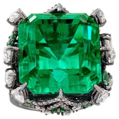 AGL Certified 37.53 Carat No Oil Emerald & Diamond Ring