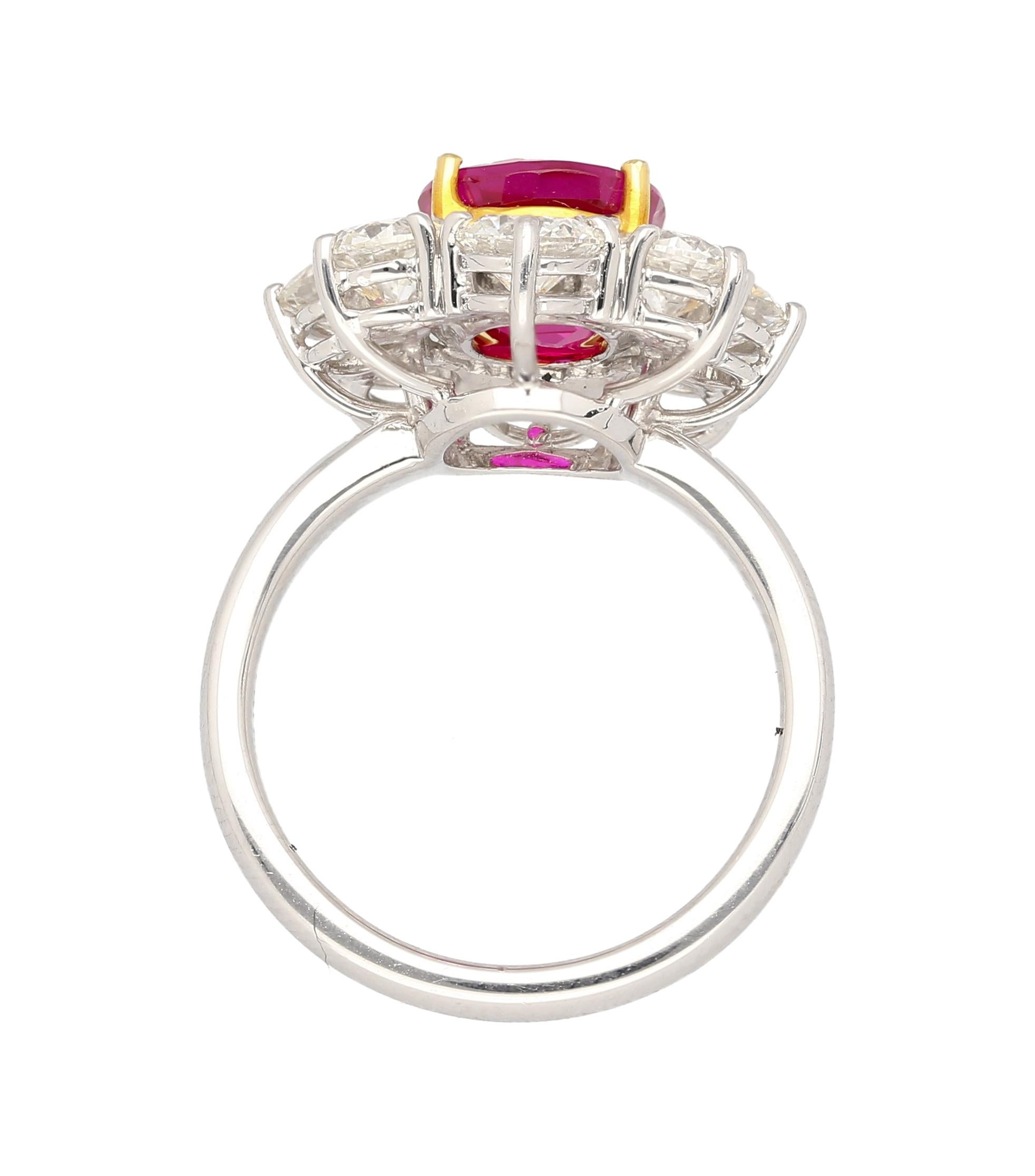 AGL Certified 3.8 Carat Oval No Heat Burma Ruby Ring & Diamond Halo in Platinum For Sale 1