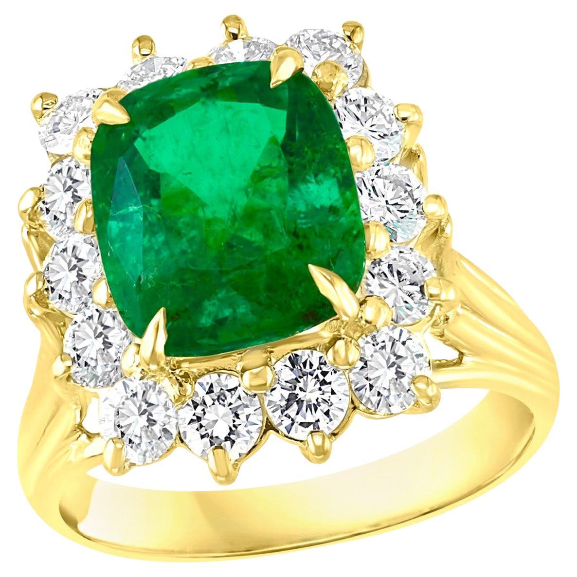 AGL Certified 3.85 Ct Colombian Minor Traditional Emerald & Diamond Ring 18KYG