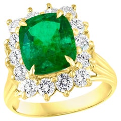 Antique AGL Certified 3.85 Ct Colombian Minor Traditional Emerald & Diamond Ring 18KYG