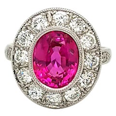 Vintage AGL Certified 3.93 Carat Pink Sapphire Diamond Ring