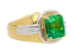 AGL Certified 3.98 Carat Colombian Emerald 18K Gold Platinum Mens Ring