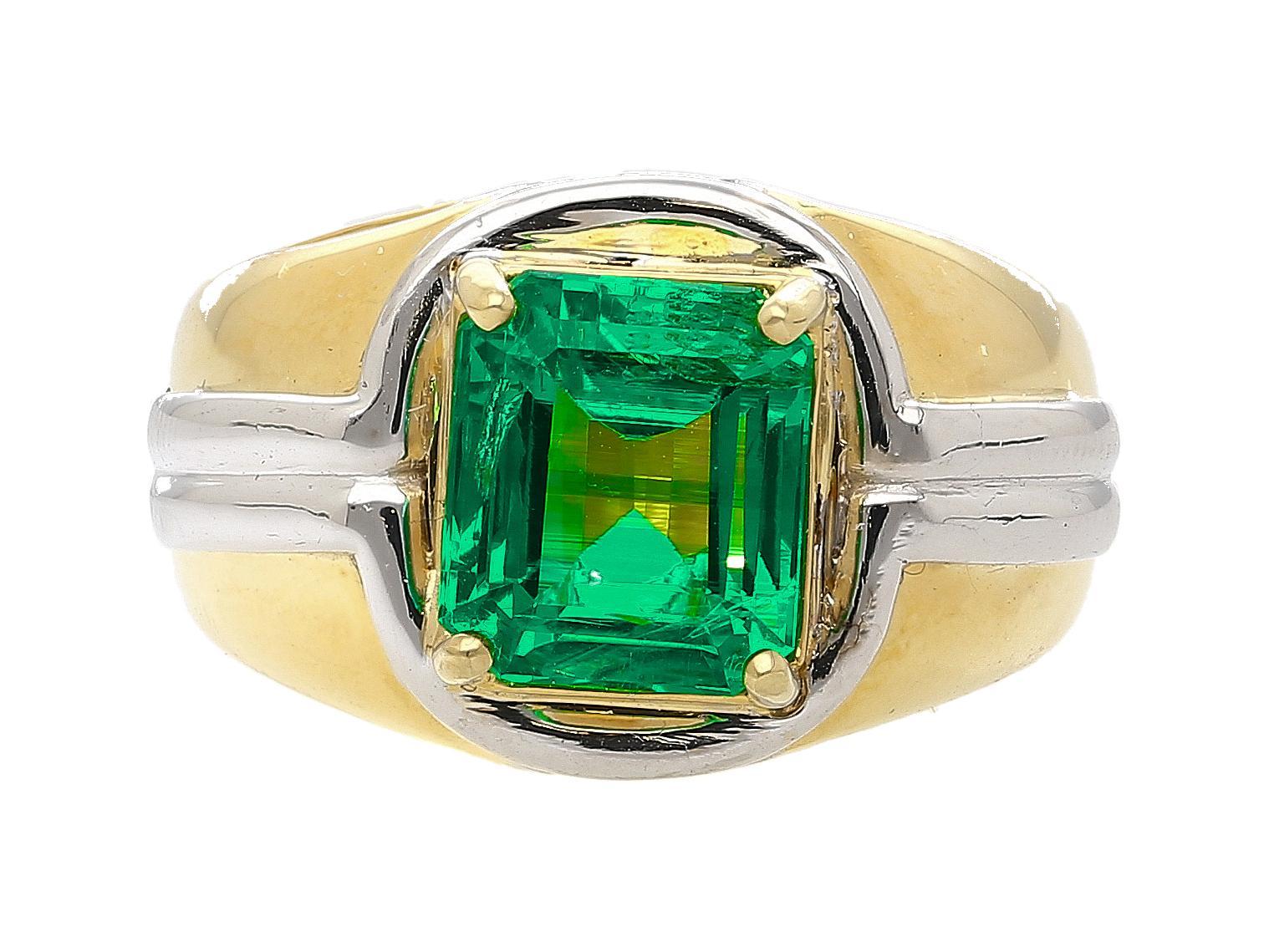 Men's AGL Certified 3.98 Carat Colombian Emerald 18K Gold Platinum Mens Ring For Sale